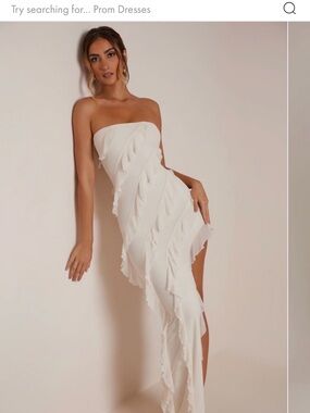 Oh Polly Strapless White Ruffle Asymmetrical Dress
